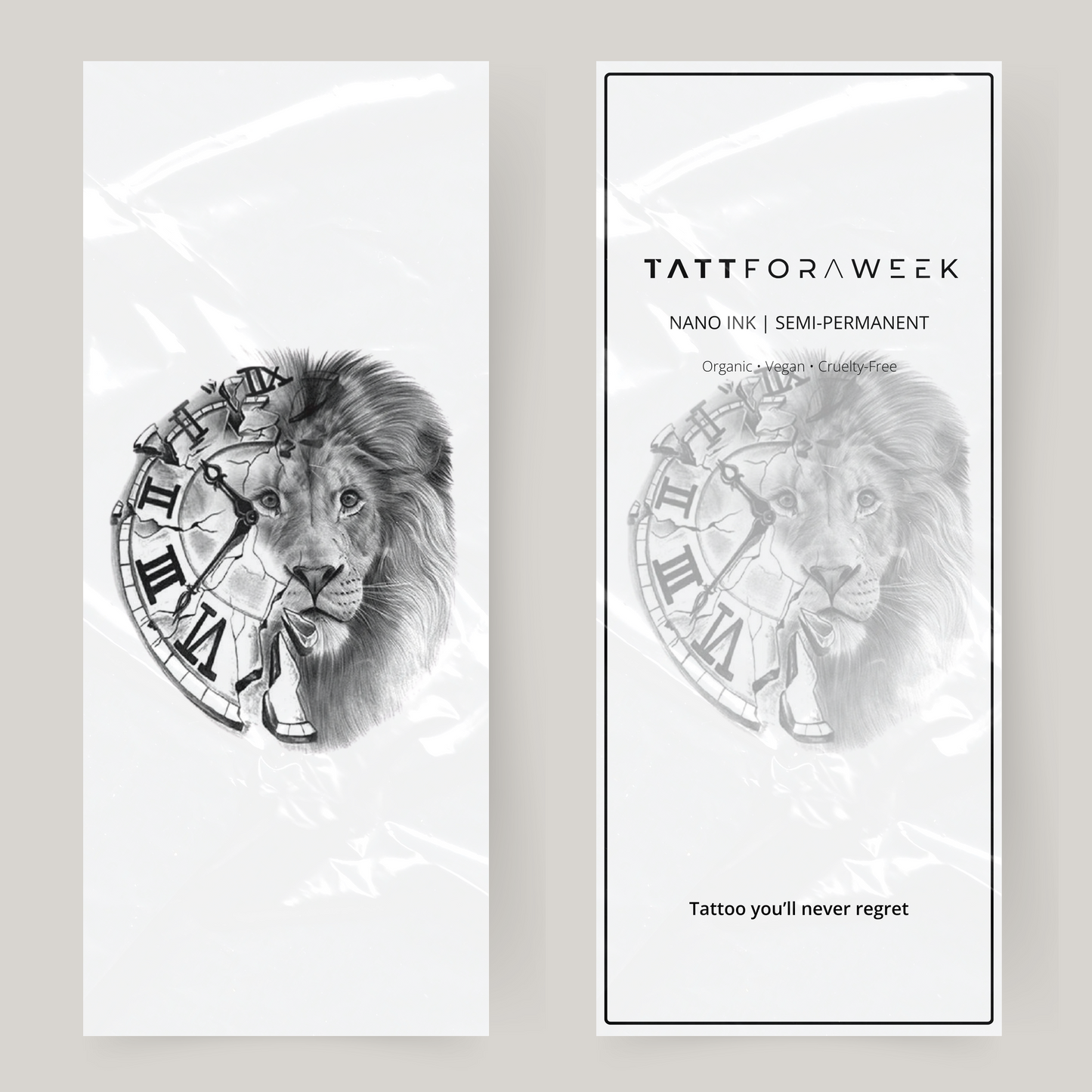 Grande horloge faux tatouage & lion