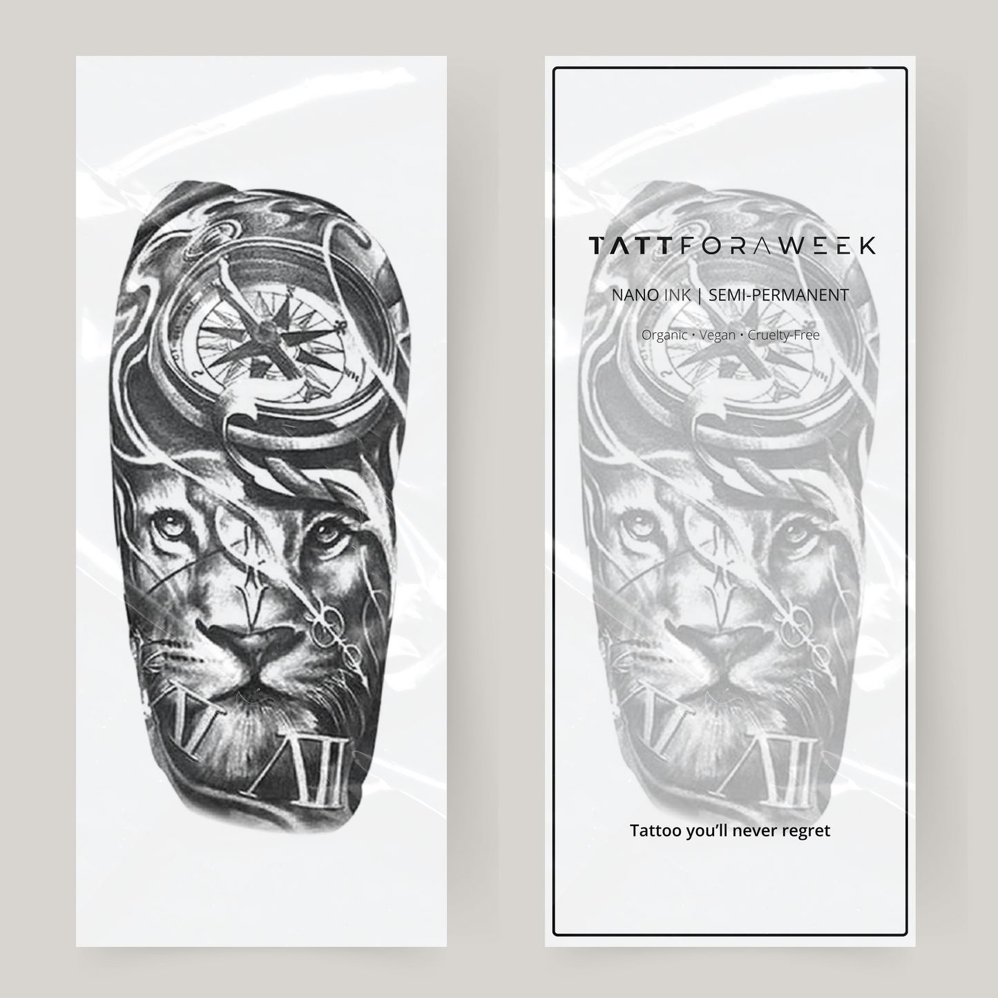 Faux tatouage sur manche lion et horloge