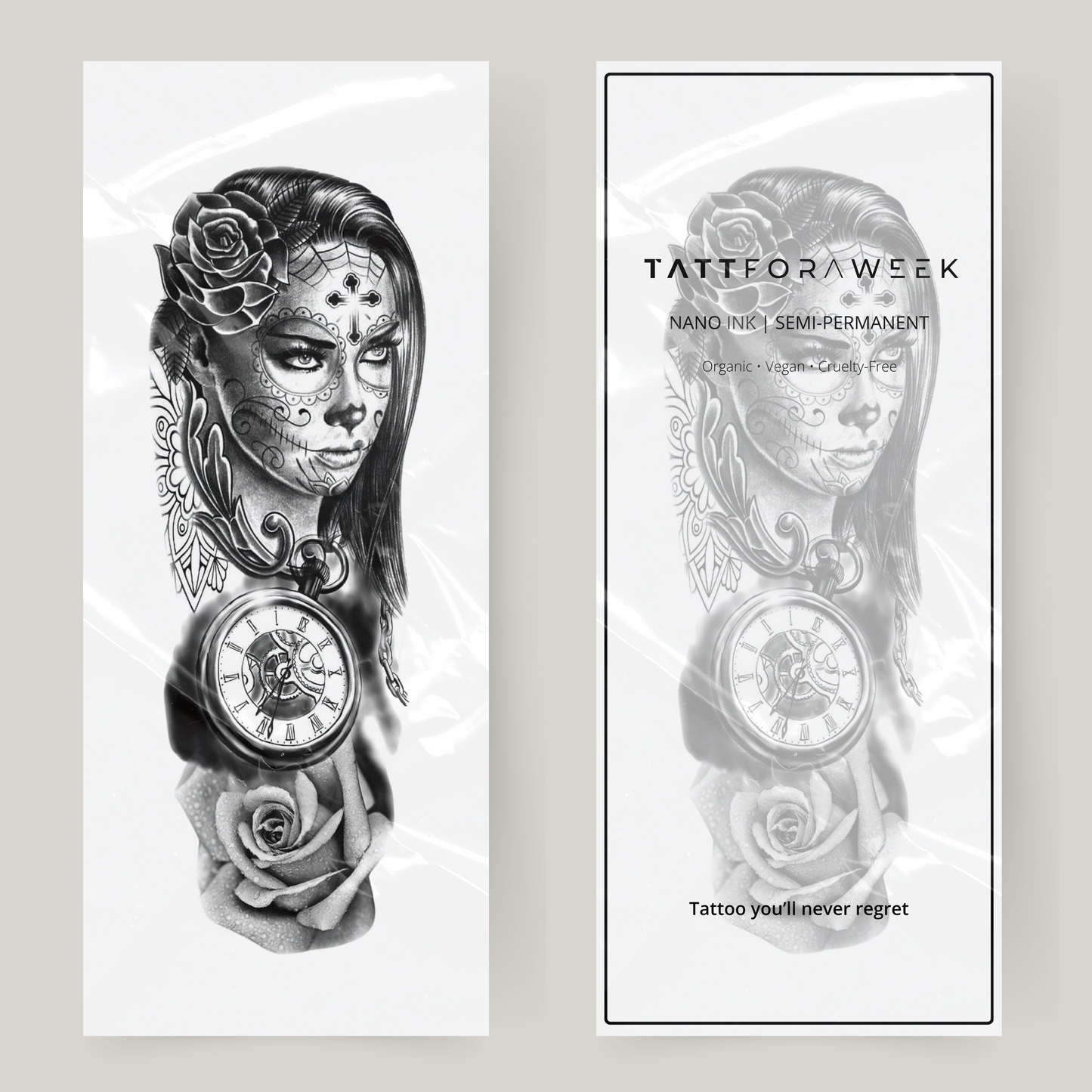 Faux tatouage manche femme & horloge