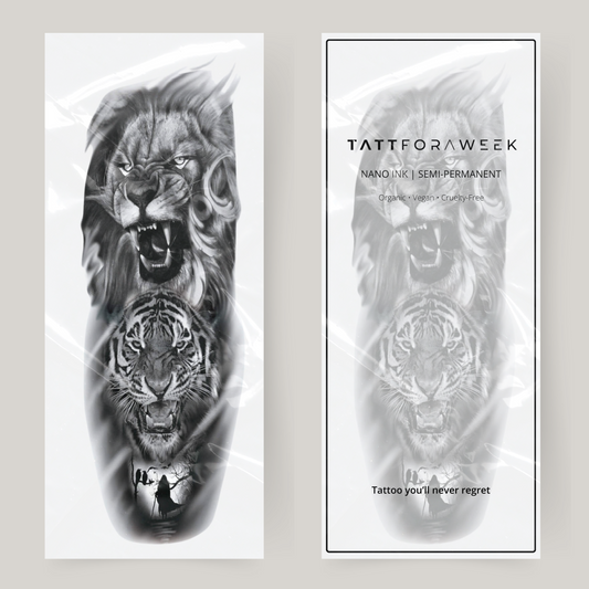 Faux tatouage manche lion & tigre